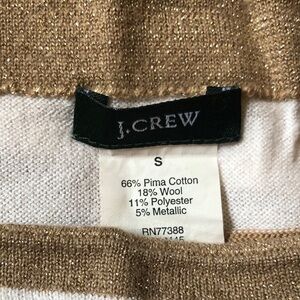J. Crew sparkling gold and white striped knit top. Boatneck w/ 3/4 sleeves